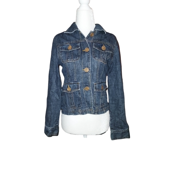 Tulle Jackets & Blazers - Tulle M Basic Jean Jacket Woman Blue Button Front Denim Coat